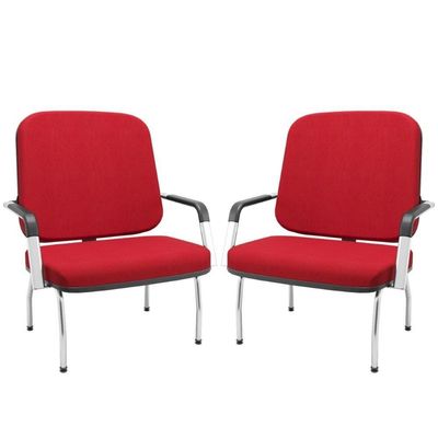 Kit 02 Cadeiras De Escritório Recepção Com Braço Fixa Cromada Magno P03 Crepe Vermelho - Lyam Decor