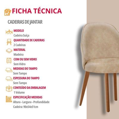 Conjunto Suíça Com 2 Cadeiras Madeira Moderna Mobília Milano Imbuia Natural