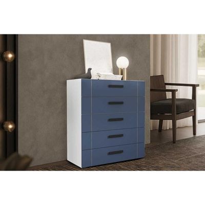 Cômoda De Quarto Lisboa C- 5 Gavetas Branco-azul - Politorno