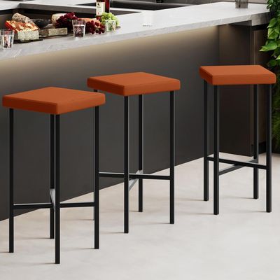 Kit 04 Banquetas Alta Bar Cozinha Sala De Jantar Preto Stella L02 Tecido Terracota - Lyam Decor