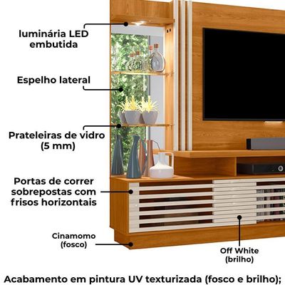 Estante Home Tv 60 Polegadas 200 Cm Frizz Plus Madetec Cinamomo Off White