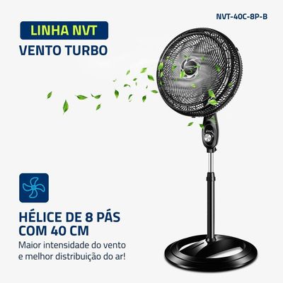 Ventilador De Coluna Mondial 40cm 8 Pás Turbo NVT-40C-8P-B Preto Prata 220V