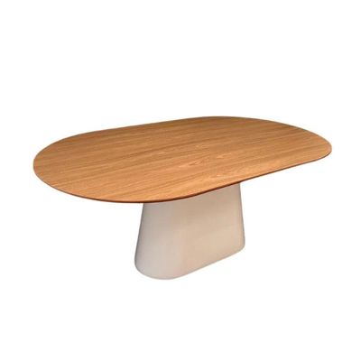 Mesa De Jantar Cone Zoe 140x90cm Base Laca Branca Tampo Cinamomo