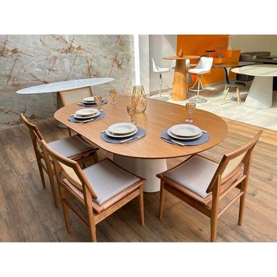 Mesa De Jantar Cone Zoe 140x90cm Base Laca Branca Tampo Cinamomo