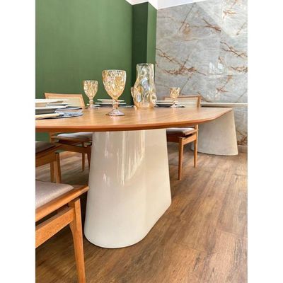 Mesa De Jantar Cone Zoe 140x90cm Base Laca Branca Tampo Cinamomo