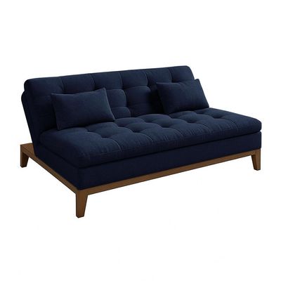 Sofá-Cama Casal 3 Lugares Premium Base e Pés de Madeira Linho Azul Marinho