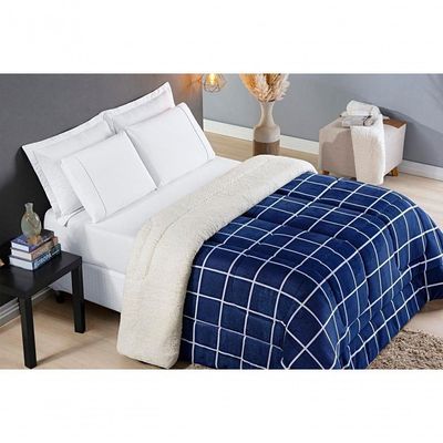 Coberdrom Sherpa E Flannel Austin Solteiro Manta 100g 01 Peça - Marinho - performance superior