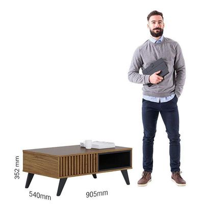 Mesa De Centro Jeri Noce Milano Preto Acetinado Com Aparador Para Sala Riviera Noce Milano – Colibri