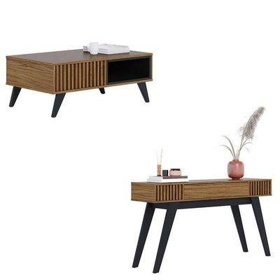 Mesa De Centro Jeri Noce Milano Preto Acetinado Com Aparador Para Sala Riviera Noce Milano – Colibri