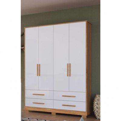 Armário Infantil 4 Portas Lisas Charlô - Móveis Peroba Amendoa-branco