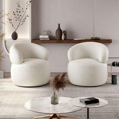 Conjunto 2 Poltronas Orgânica Atemporal Base Giratória Eloah Bouclé Italiano Off White
