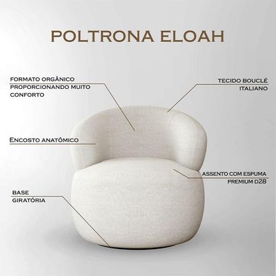 Conjunto 2 Poltronas Orgânica Atemporal Base Giratória Eloah Bouclé Italiano Off White