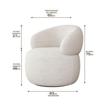 Conjunto 2 Poltronas Orgânica Atemporal Base Giratória Eloah Bouclé Italiano Off White