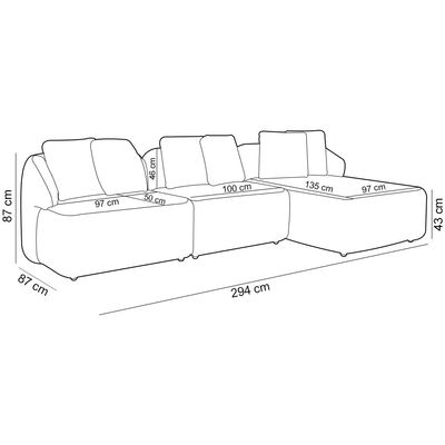 Sofá 4 Lugares com Chaise Direito Sala Living 294cm Arlo F04 Linho Bege - Lyam Decor