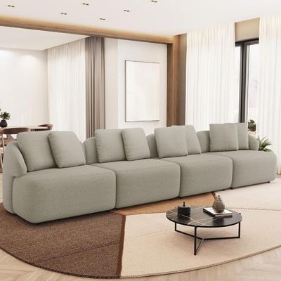 Sofá 5 Lugares Para Sala de Estar Living 394cm Arlo F04 Linho Bege - Lyam Decor