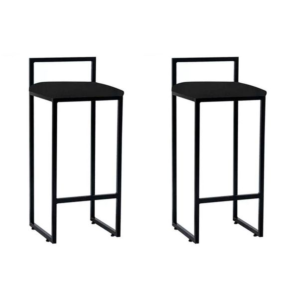 Kit 2 Banquetas Altas Industriais Em Aço Dori Preto Assento Suede Preto Kit 2 Banquetas Altas Industriais Em Aço Dori Preto Assento Suede Preto