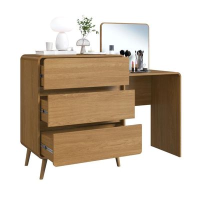 Cômoda Penteadeira Multifuncional Com Espelho E 3 Gavetas Grande Para Quarto Estilo Retrô Carvalho Xingu