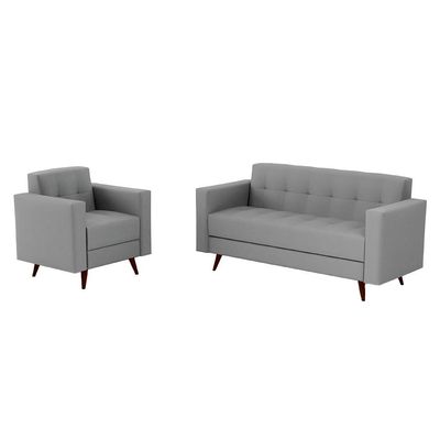 Conjunto de Sofá 3 Lugares com 1 Poltrona Vitrola Suede Cinza