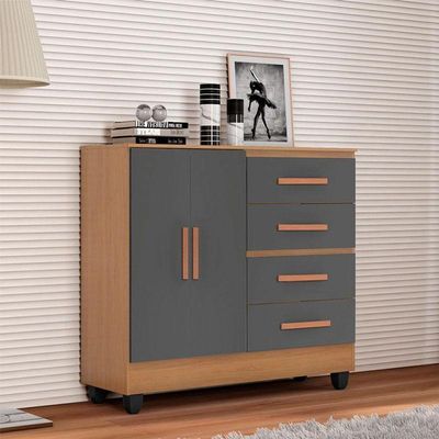 Cômoda Ambiente Lite 4 Gavetas 2 Portas Nature Cinza – Móveis Leão