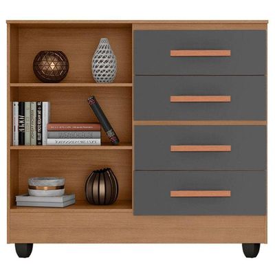 Cômoda Ambiente Lite 4 Gavetas 2 Portas Nature Cinza – Móveis Leão