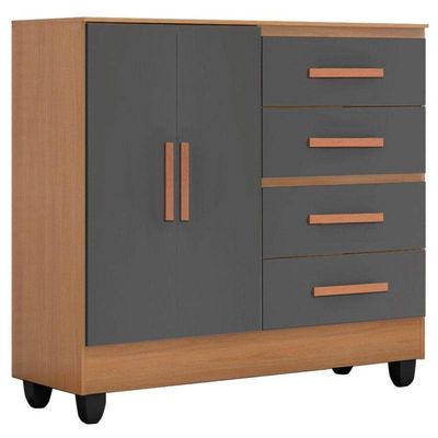 Cômoda Ambiente Lite 4 Gavetas 2 Portas Nature Cinza – Móveis Leão