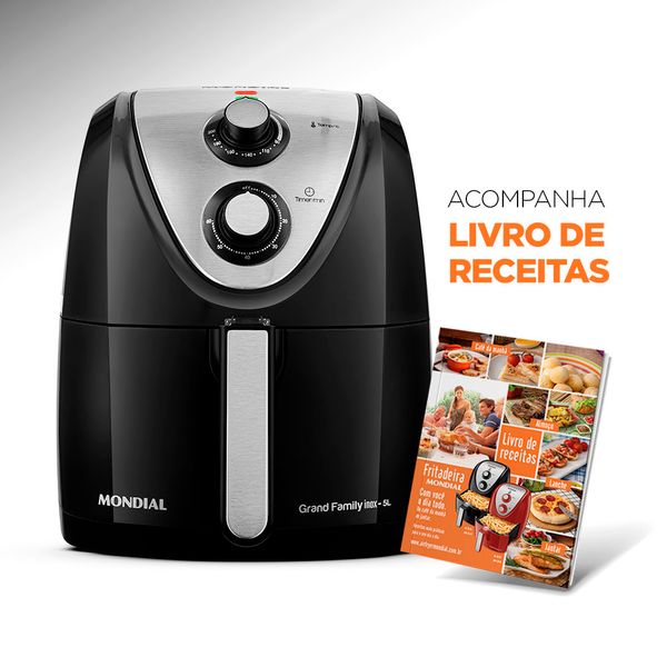 Fritadeira Elétrica Air Fryer Mondial Grand Family Inox AFN-50-BI 5L Preta - 127V