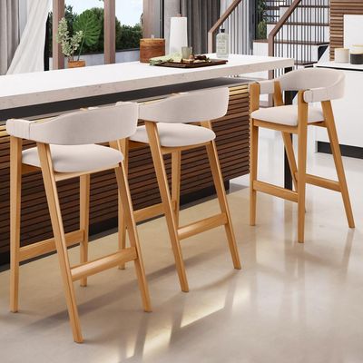 Kit 02 Banquetas Alta Bar Cozinha Sala de Jantar Bar Nadja L02 Suede Bege - Lyam Decor