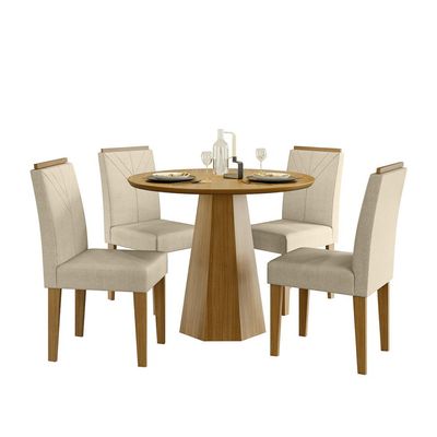 Mesa de Jantar Redonda com Tampo de MDF Isis Ypê 117 cm