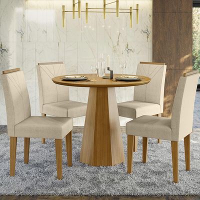 Mesa de Jantar Redonda com Tampo de MDF Isis Ypê 117 cm