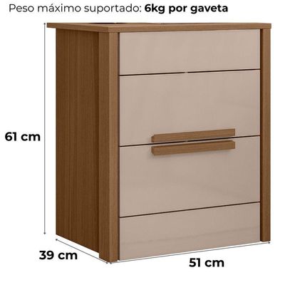 Mesa De Cabeceira Dhara 2 Gavetas 51 Cm Carvalho Fendi Moval Carvalho Fendi