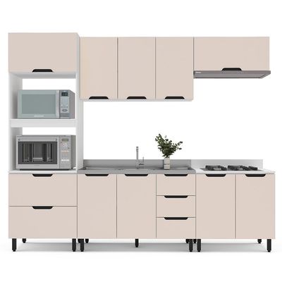 Cozinha Compacta Sem Tampo Meena 10 Portas 4 Gavetas Creme e Branca