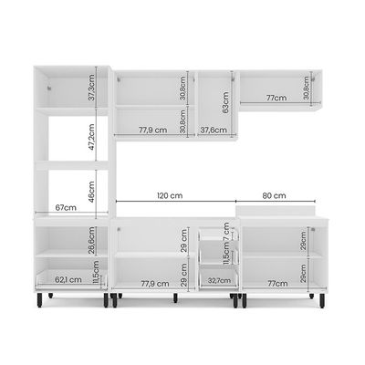 Cozinha Compacta Sem Tampo Meena 10 Portas 4 Gavetas Creme e Branca
