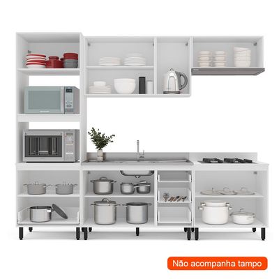 Cozinha Compacta Sem Tampo Meena 10 Portas 4 Gavetas Creme e Branca