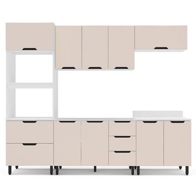 Cozinha Compacta Sem Tampo Meena 10 Portas 4 Gavetas Creme e Branca