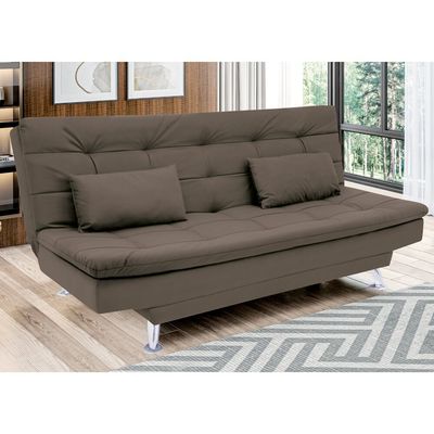 Sofá-Cama 1,90 Metros Linoforte Melissa, Suede Veludo, Espuma D-33 Marrom