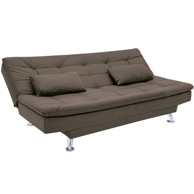 Sofá-Cama 1,90 Metros Linoforte Melissa, Suede Veludo, Espuma D-33 Marrom