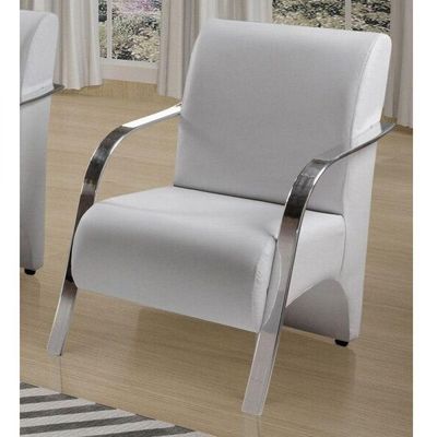 Poltrona Decorativa 1 Lugar Sevilha Braço Pé Alumínio Branco