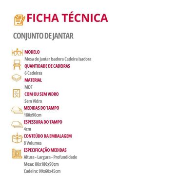 Conjunto Mesa De Jantar Isadora Tampo Mdf 6 Cadeiras Isadora Moderna Veludo Creme Naturale