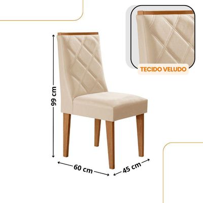 Conjunto Mesa De Jantar Isadora Tampo Mdf 6 Cadeiras Isadora Moderna Veludo Creme Naturale