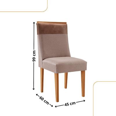 Conjunto Com 2 Cadeiras Mdf Andes Para Sala D/jantar Moderna Linho Capuccino / Tork / Naturale