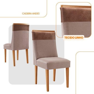 Conjunto Com 2 Cadeiras Mdf Andes Para Sala D/jantar Moderna Linho Capuccino / Tork / Naturale