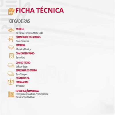 Conjunto Com 2 Cadeiras Malta Gold Moderna Mobília Veludo Bege Cinamomo Imbuia