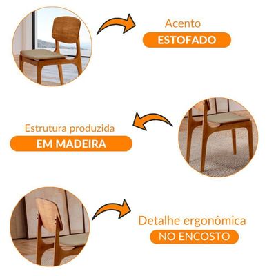 Conjunto Com 2 Cadeiras Malta Gold Moderna Mobília Veludo Bege Cinamomo Imbuia