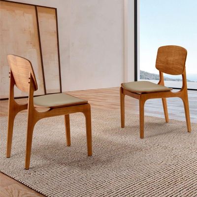Conjunto Com 2 Cadeiras Malta Gold Moderna Mobília Veludo Bege Cinamomo Imbuia