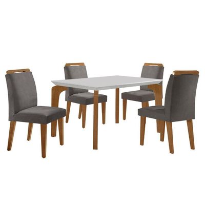 Conjunto Mesa Liz 120cm Com 4 Cadeiras Athenas Moderna Veludo Grafite Off White Imbuia