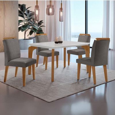 Conjunto Mesa Liz 120cm Com 4 Cadeiras Athenas Moderna Veludo Grafite Off White Imbuia