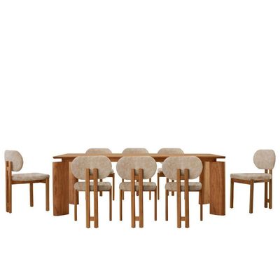 Mesa De Jantar Nala 220cm Madeira Tampo Laminado 8 Cadeira Nala Milano Imbuia Natural