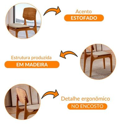 Conjunto Com 2 Cadeiras Malta Gold Moderna Mobília Linho Premium Imbuia Natural