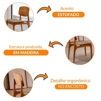 Conjunto Com 2 Cadeiras Malta Gold Moderna Mobília Linho Off White Cinamomo Imbuia