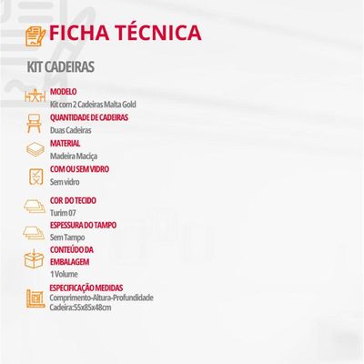 Conjunto Com 2 Cadeiras Malta Gold Moderna Mobília Linho Off White Cinamomo Imbuia